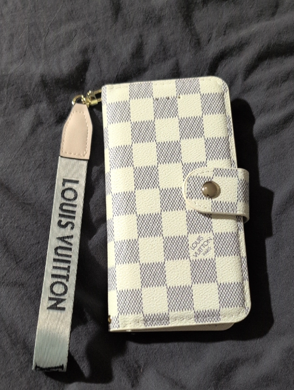 Louis Vuitton Damier Azur Check Wristlet Phone Folio in Cream and Blue